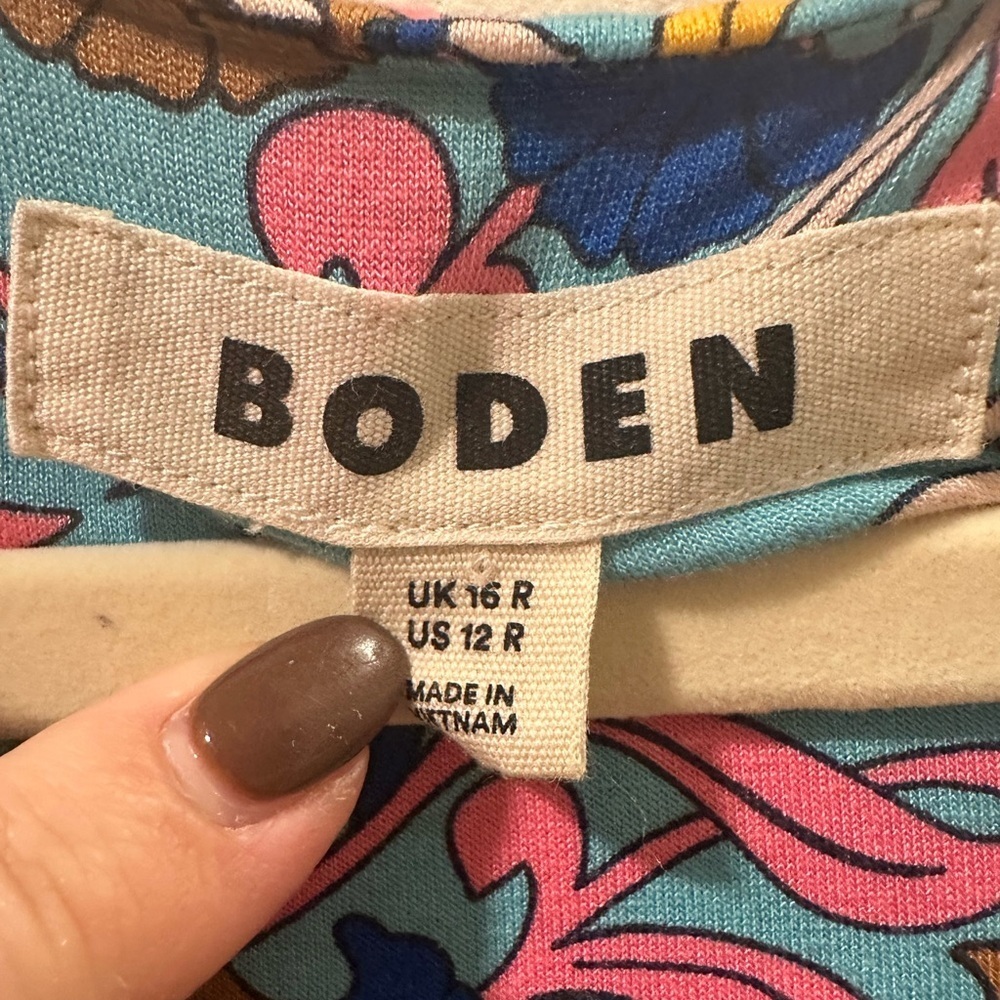 Boden Kristen Pleated Jersey Dress Blue Floral Vine Sz 12R - Picture 4 of 10